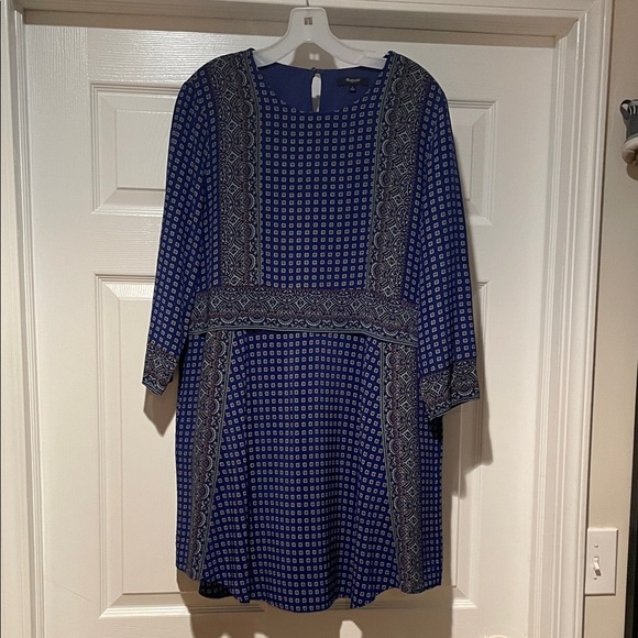 Madewell Blue Geometric Long Sleeve Dress - Picture 1 of 4